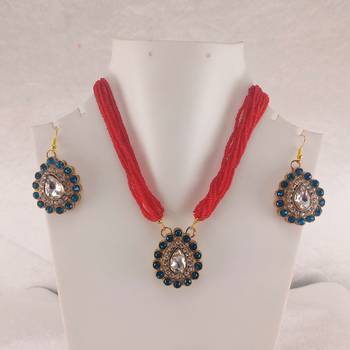 Firozi stone stud brass pendant set/beautiful stone-studded pendant set / women     fashion jewelry /sku-nec6501 3