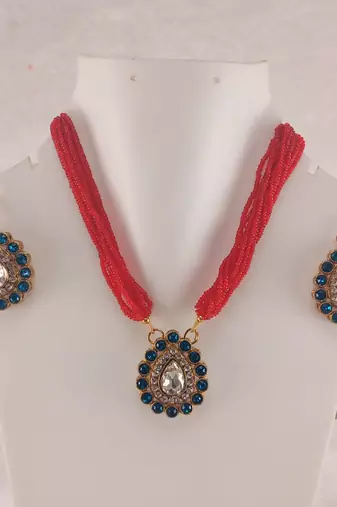 Firozi stone stud brass pendant set/beautiful stone-studded pendant set / women     fashion jewelry /sku-nec6501