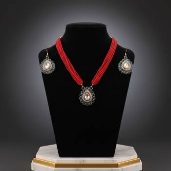 Firozi stone stud brass pendant set/beautiful stone-studded pendant set / women     fashion jewelry /sku-nec6501 4