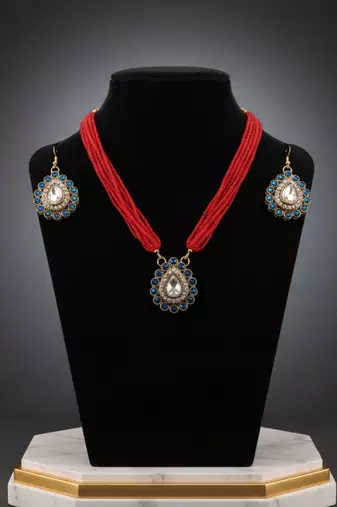Firozi stone stud brass pendant set/beautiful stone-studded pendant set / women     fashion jewelry /sku-nec6501