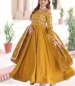 mustard silk embroidered anarkali suit