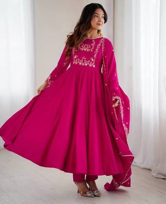 dark pink silk embroidered anarkali suit 1