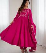 dark pink silk embroidered anarkali suit