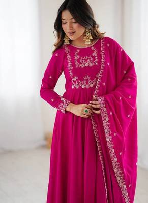 dark pink silk embroidered anarkali suit 3