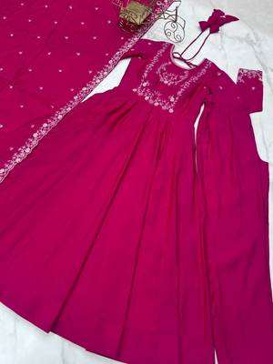 dark pink silk embroidered anarkali suit 4