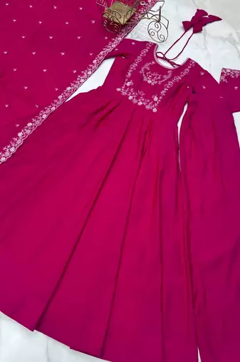 dark pink silk embroidered anarkali suit