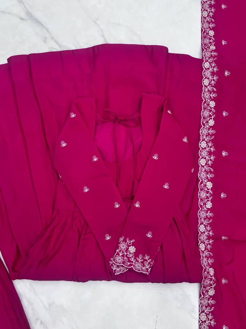 dark pink silk embroidered anarkali suit