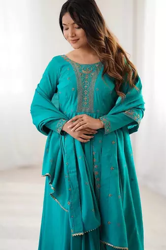 rama pink silk embroidered anarkali suit