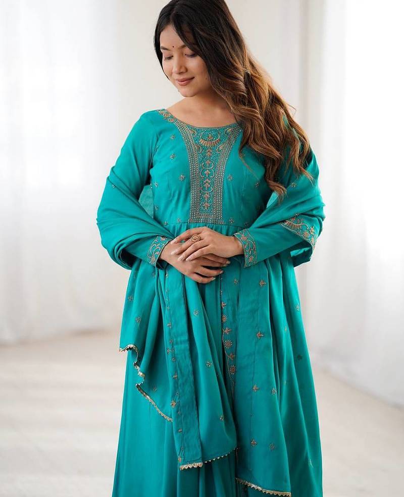 rama pink silk embroidered anarkali suit