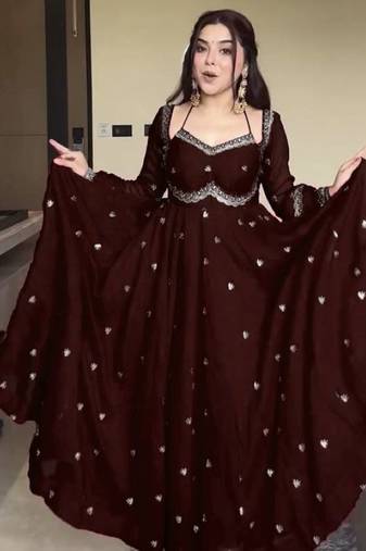 brown faux georgette anarkali gown