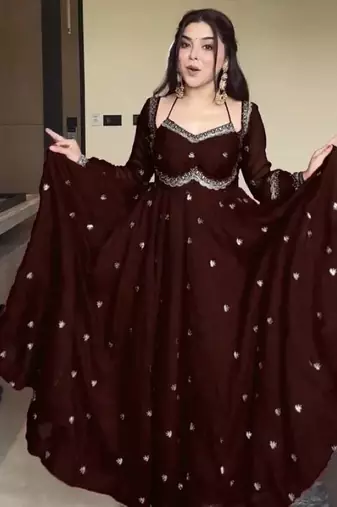 brown faux georgette anarkali gown