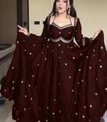 brown faux georgette anarkali gown