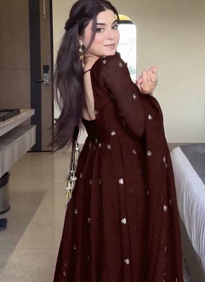 brown faux georgette anarkali gown