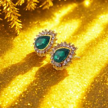 Multi stone stud brass tops/stone-studded earrings / women     party wear/ festive jewelry/sku-ear757 2