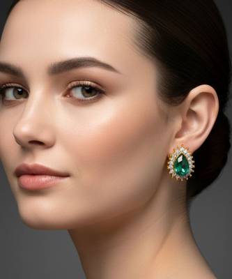 Multi stone stud brass tops/stone-studded earrings / women     party wear/ festive jewelry/sku-ear757 3