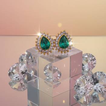 Multi stone stud brass tops/stone-studded earrings / women     party wear/ festive jewelry/sku-ear757 5