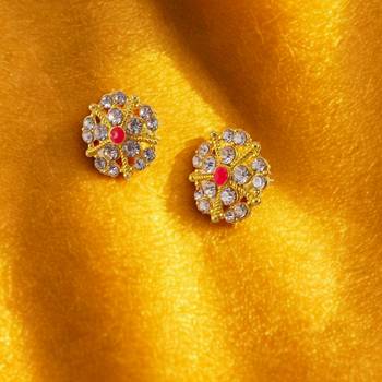 Multi stone stud brass tops/stone-studded earrings / women     party wear/ festive jewelry/sku-ear756 2