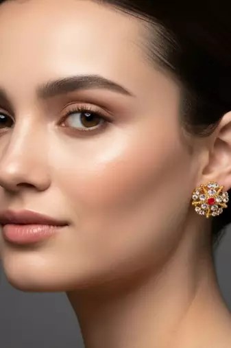 Multi stone stud brass tops/stone-studded earrings / women     party wear/ festive jewelry/sku-ear756