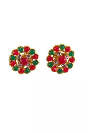 Multi stone stud brass tops/stone-studded earrings / women – party wear/ festive jewelry/sku-ear755