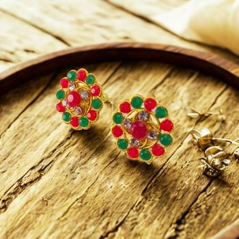 Multi stone stud brass tops/stone-studded earrings / women     party wear/ festive jewelry/sku-ear755 2