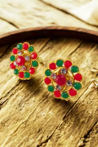 Multi stone stud brass tops/stone-studded earrings / women     party wear/ festive jewelry/sku-ear755