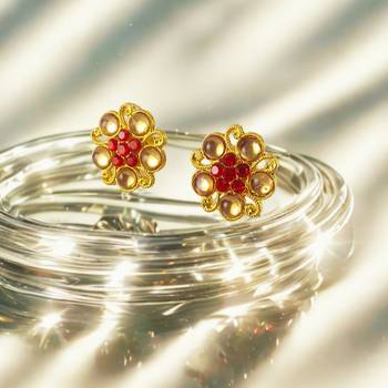 Multi stone stud brass tops/stone-studded earrings / women     party wear/ festive jewelry/sku-ear758 2
