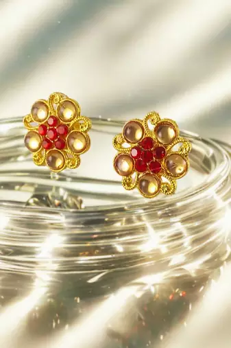 Multi stone stud brass tops/stone-studded earrings / women     party wear/ festive jewelry/sku-ear758