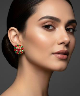 Multi stone stud brass tops/stone-studded earrings / women     party wear/ festive jewelry/sku-ear755 3