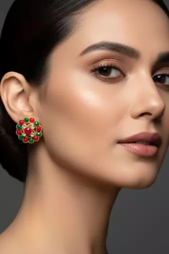 Multi stone stud brass tops/stone-studded earrings / women     party wear/ festive jewelry/sku-ear755