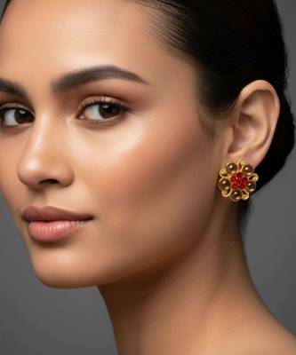 Multi stone stud brass tops/stone-studded earrings / women     party wear/ festive jewelry/sku-ear758 3