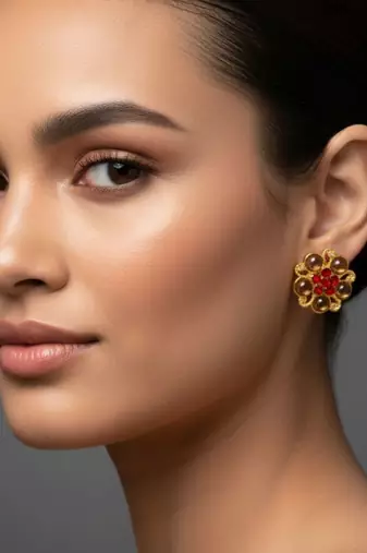 Multi stone stud brass tops/stone-studded earrings / women     party wear/ festive jewelry/sku-ear758