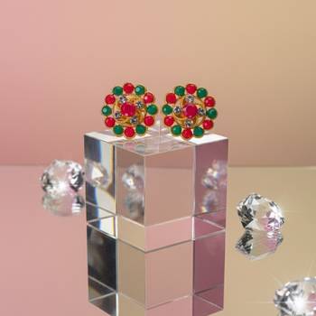 Multi stone stud brass tops/stone-studded earrings / women     party wear/ festive jewelry/sku-ear755 5