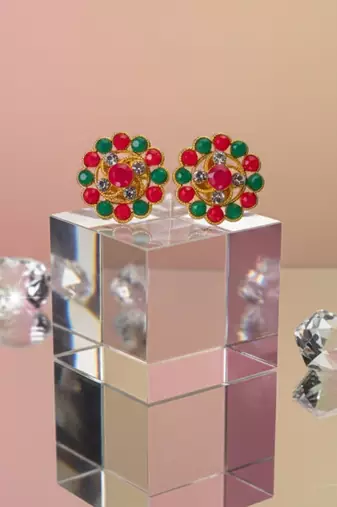 Multi stone stud brass tops/stone-studded earrings / women     party wear/ festive jewelry/sku-ear755