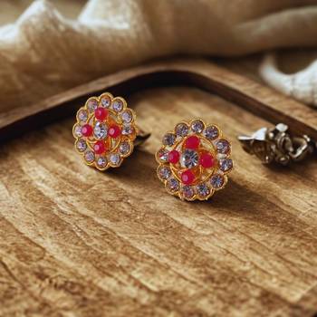 Multi stone stud brass tops/stone-studded earrings / women     party wear/ festive jewelry/sku-ear754 2