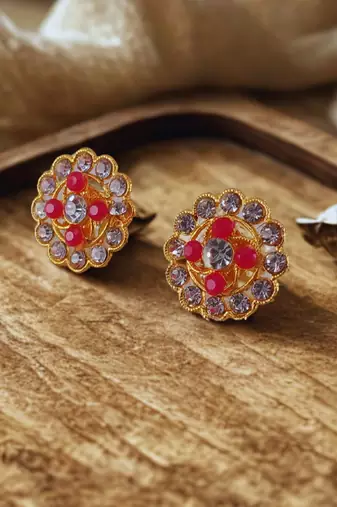 Multi stone stud brass tops/stone-studded earrings / women     party wear/ festive jewelry/sku-ear754