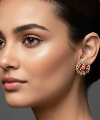 Multi stone stud brass tops/stone-studded earrings / women     party wear/ festive jewelry/sku-ear754 3