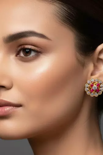 Multi stone stud brass tops/stone-studded earrings / women     party wear/ festive jewelry/sku-ear754