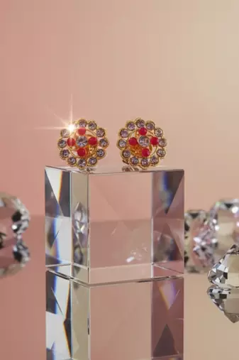 Multi stone stud brass tops/stone-studded earrings / women     party wear/ festive jewelry/sku-ear754