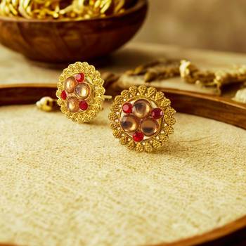Multi stone stud brass tops/stone-studded earrings / women     party wear/ festive jewelry/sku-ear752 2