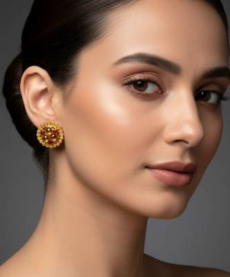 Multi stone stud brass tops/stone-studded earrings / women     party wear/ festive jewelry/sku-ear752 3