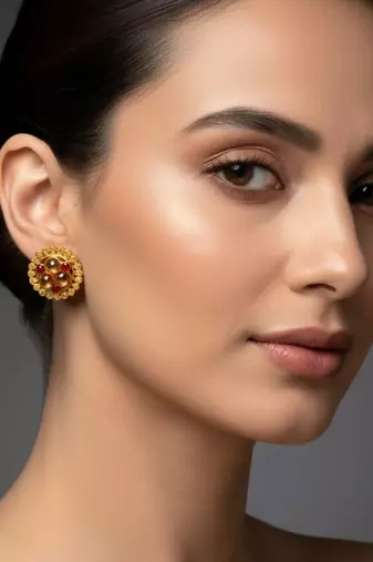 Multi stone stud brass tops/stone-studded earrings / women     party wear/ festive jewelry/sku-ear752