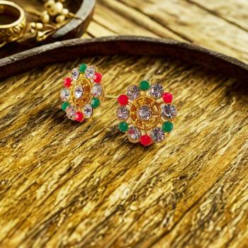 Multi stone stud brass tops/stone-studded earrings / women     party wear/ festive jewelry/sku-ear751 2