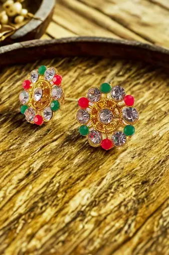 Multi stone stud brass tops/stone-studded earrings / women     party wear/ festive jewelry/sku-ear751