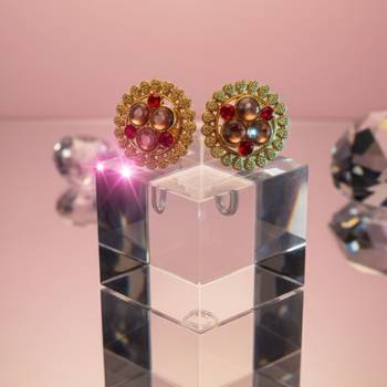 Multi stone stud brass tops/stone-studded earrings / women     party wear/ festive jewelry/sku-ear752 5