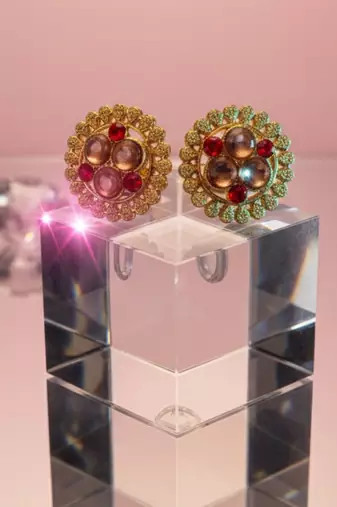 Multi stone stud brass tops/stone-studded earrings / women     party wear/ festive jewelry/sku-ear752