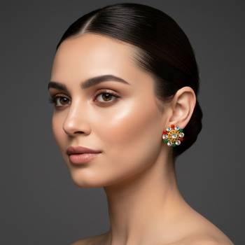 Multi stone stud brass tops/stone-studded earrings / women     party wear/ festive jewelry/sku-ear751 3