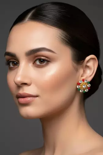 Multi stone stud brass tops/stone-studded earrings / women     party wear/ festive jewelry/sku-ear751
