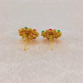 Multi stone stud brass tops/stone-studded earrings / women     party wear/ festive jewelry/sku-ear751 4