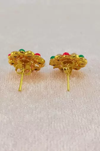 Multi stone stud brass tops/stone-studded earrings / women     party wear/ festive jewelry/sku-ear751