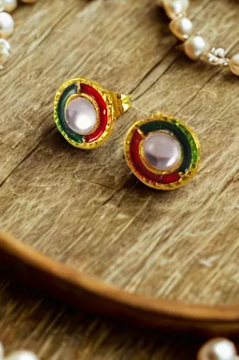 Multi stone stud brass tops/stone-studded earrings / women     party wear/ festive jewelry/sku-ear750